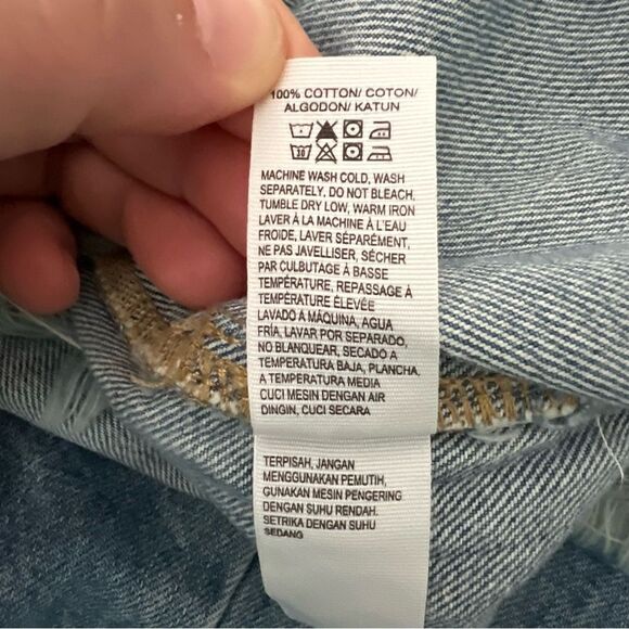 Lucky Brand Womens Jean Dress Large Drawstring Button Up Fray Hem Short Sleeve - Picture 11 of 13